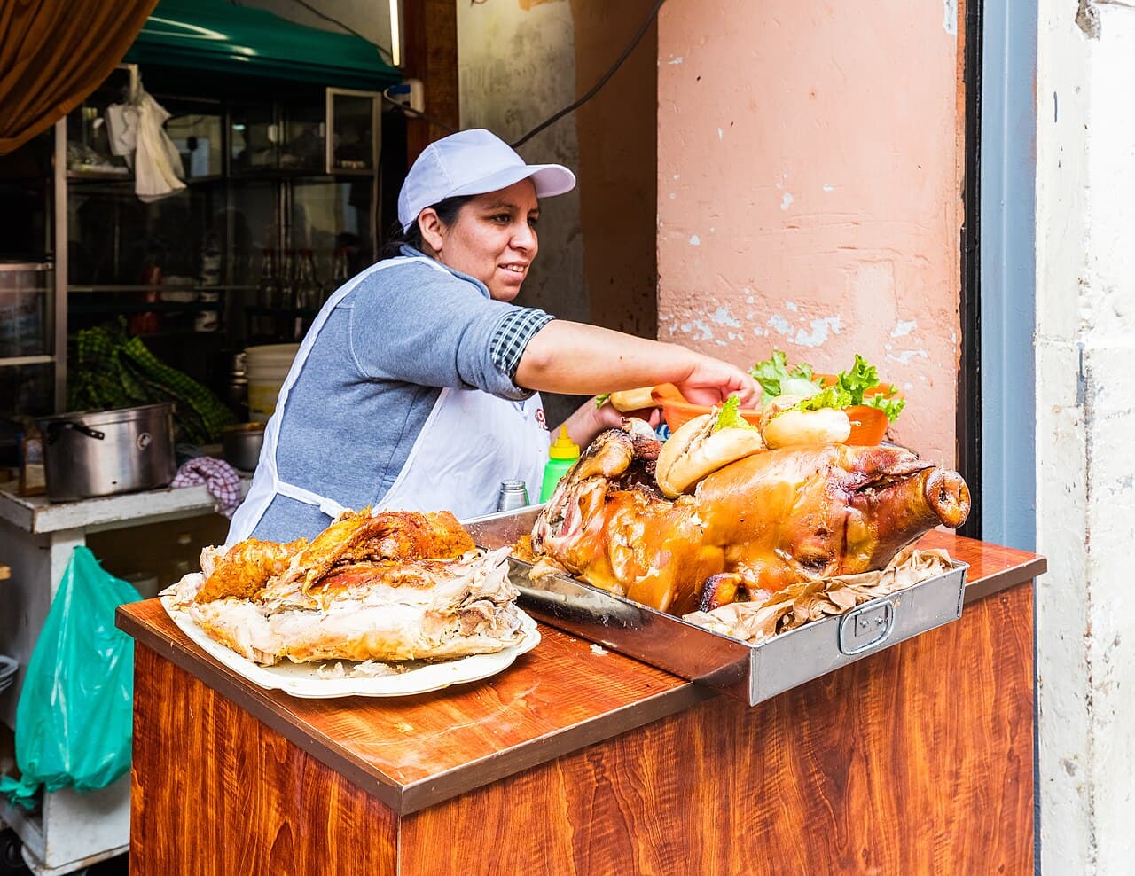 Street scene in Arequipa's historic neighborhoods — the setting for the city's informal food culture